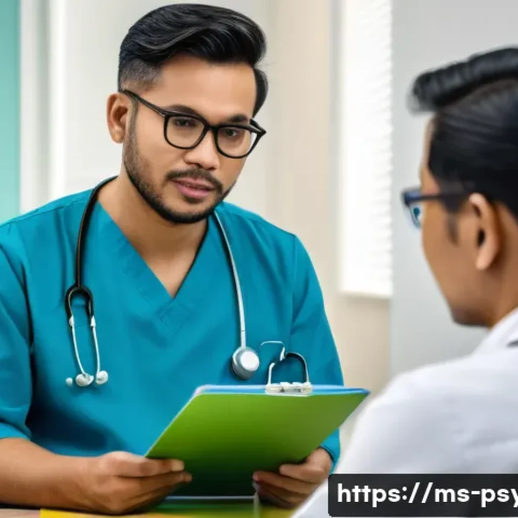 심리학 진로 및 취업정보 - A professional clinical psychologist in a modern Malaysian hospital setting, wearing smart casual at...