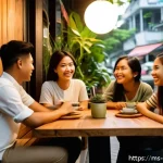 Home 22 심리학의 연구전략 - A cozy Malaysian urban café scene in Kuala Lumpur featuring diverse young adults casually interactin...
